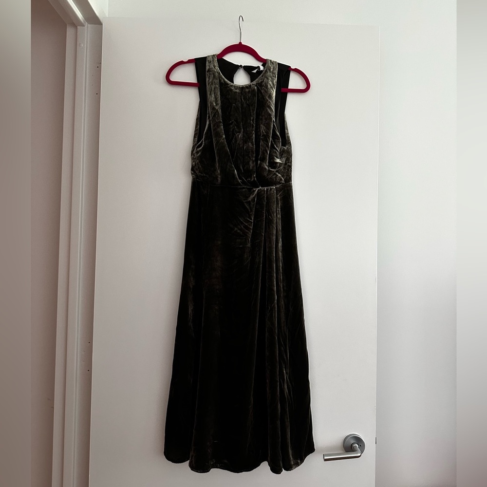 Reiss Olive-Green Velvet Midi Dress - Picture 7 of 7